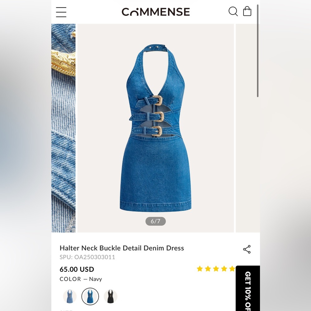 Commense Blue Denim Halter Dress with Buckles